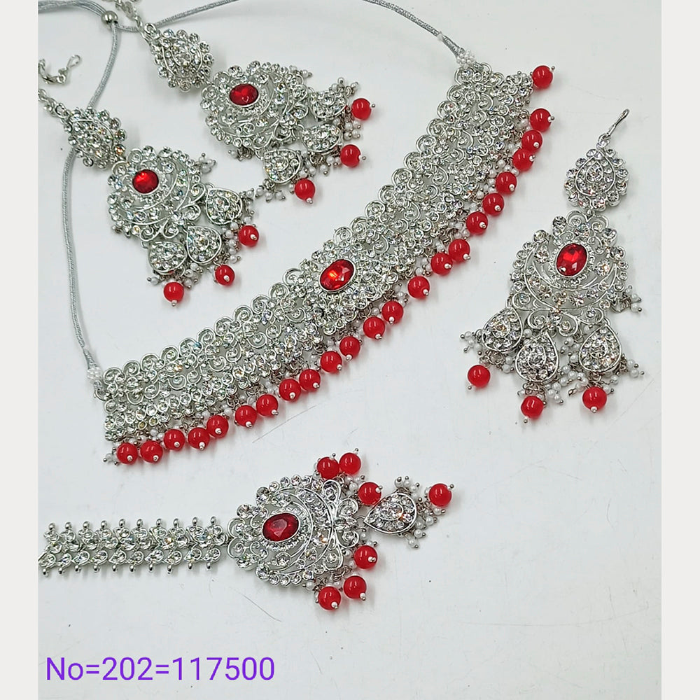 Padmawati Bangles Austrian Stone & Beads Silver Plated Necklace Set