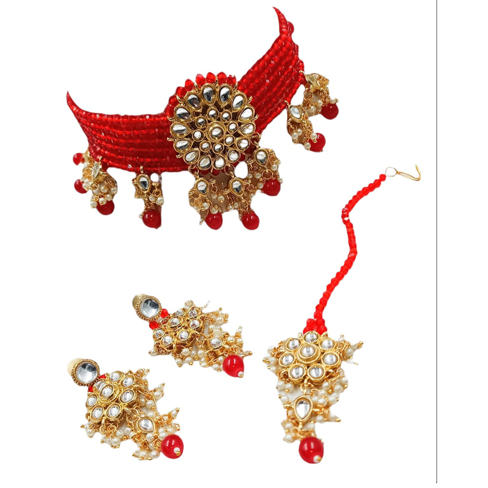 Padmawati Bangles Kundan & Stone & Beads Gold Plated Choker Necklace Set