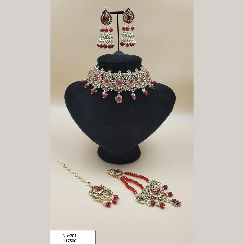 Padmawati Bangles Gold Plated Red And Brown Austrian Stone Necklace Set With Maang Tikka - PBNECK92