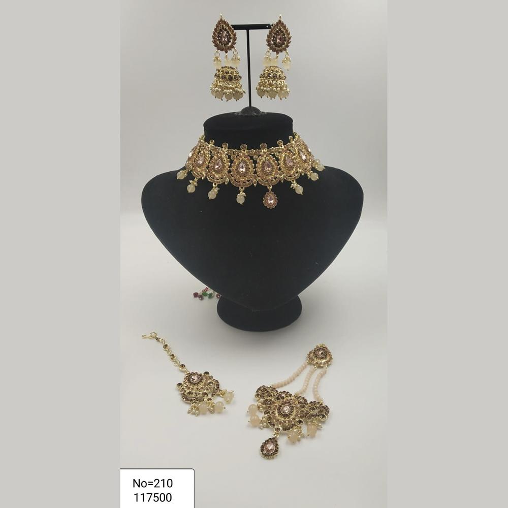 Padmawati Bangles Gold Plated Brown Austrian Stone Necklace Set With Maang Tikka - PBNECK93