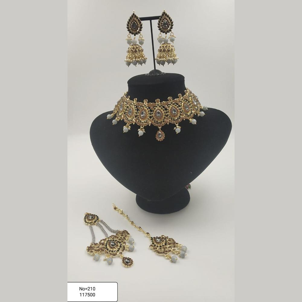 Padmawati Bangles Gold Plated Grey Austrian Stone Necklace Set With Maang Tikka - PBNECK94