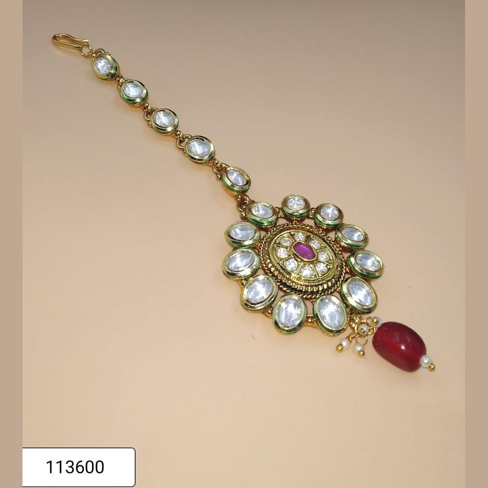 Padmawati Bangles Gold Plated Meenakari And Red Kundan Maang Tikka - PBTIKKA02