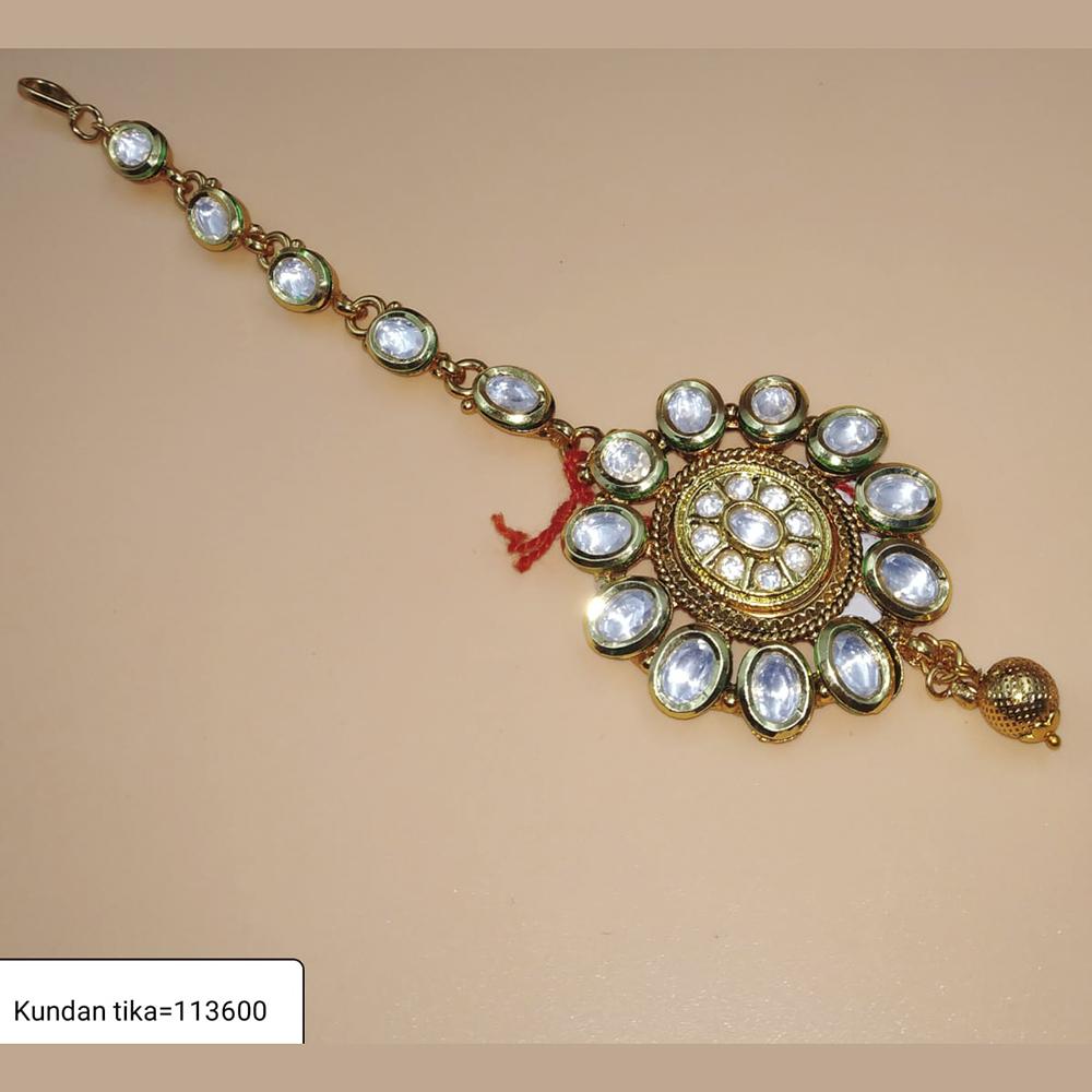 Padmawati Bangles Gold Plated Meenakari And White Kundan Maang Tikka - PBTIKKA03