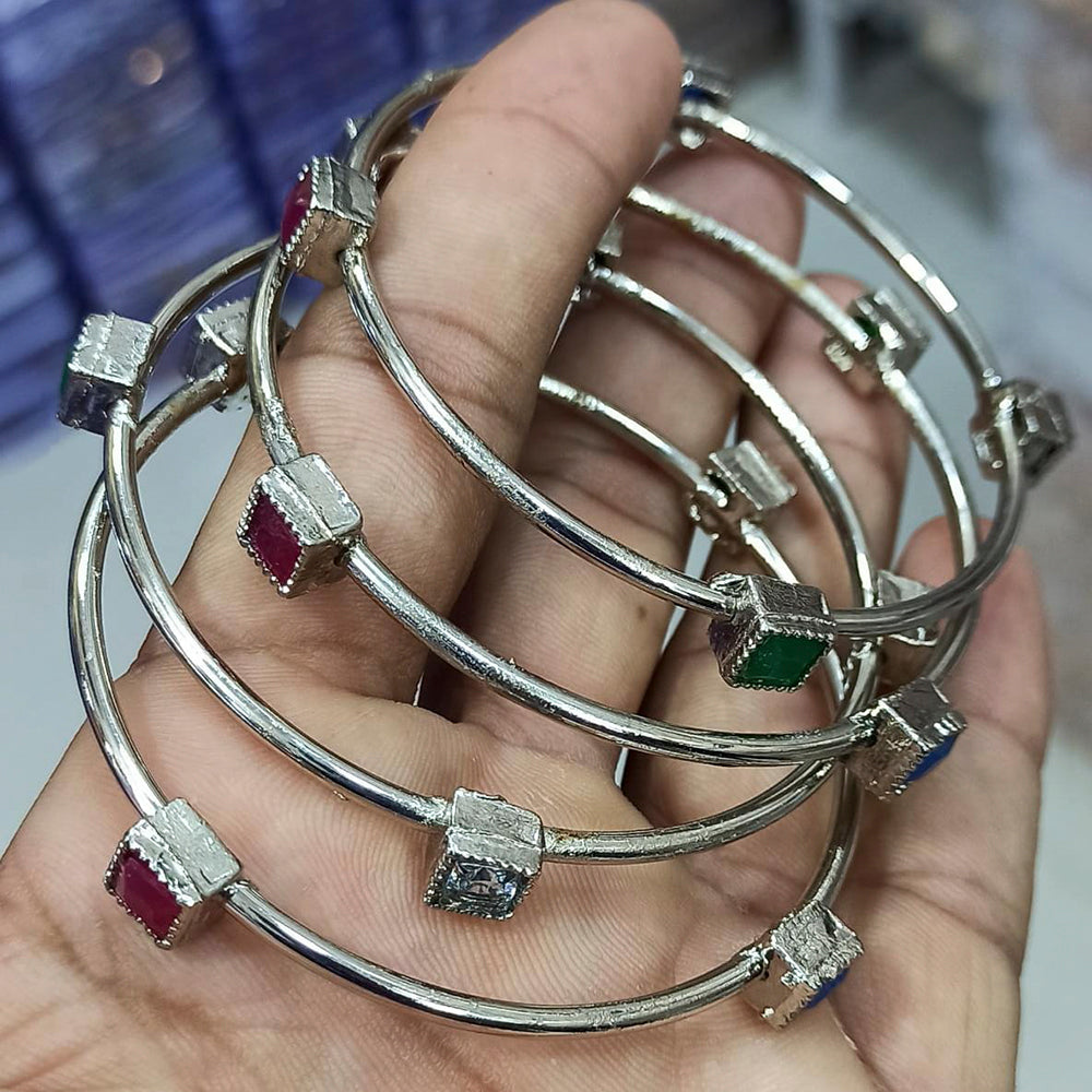 Pooja Bangles Silver Plated Multi Pota Stone Bangles Set