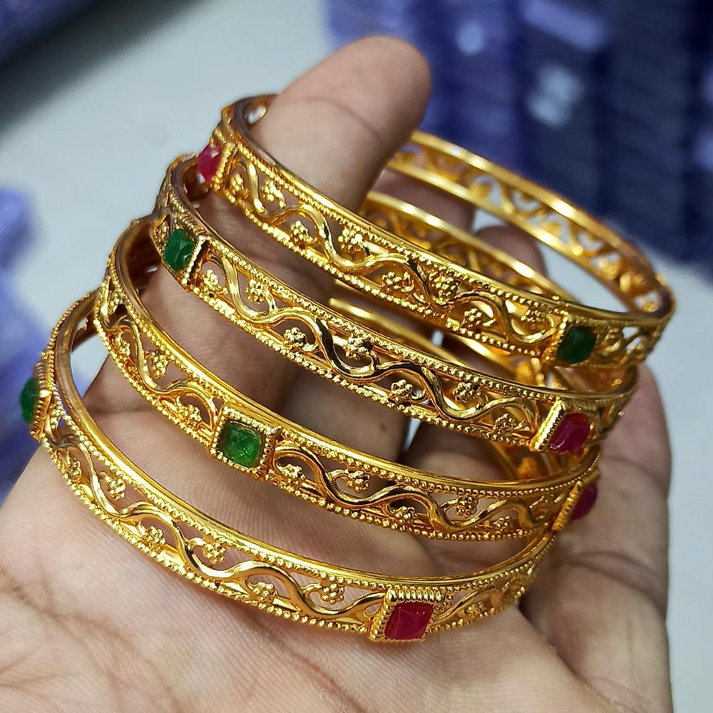 Pooja Bangles Gold Plated Multi Pota Stone Bangles Set