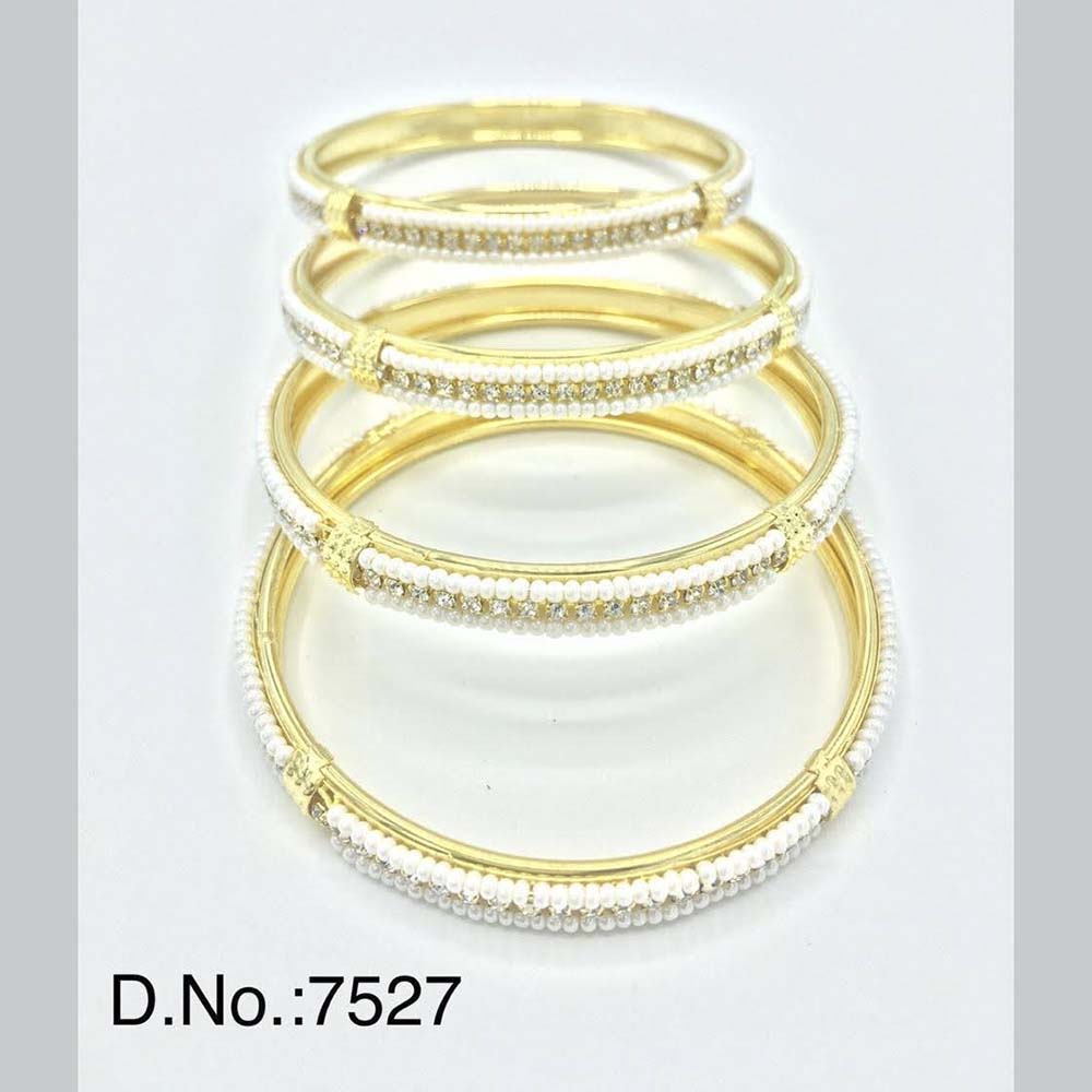 Pooja Bangles Austrian Stone & Pearl Gold Plated Bangles Set