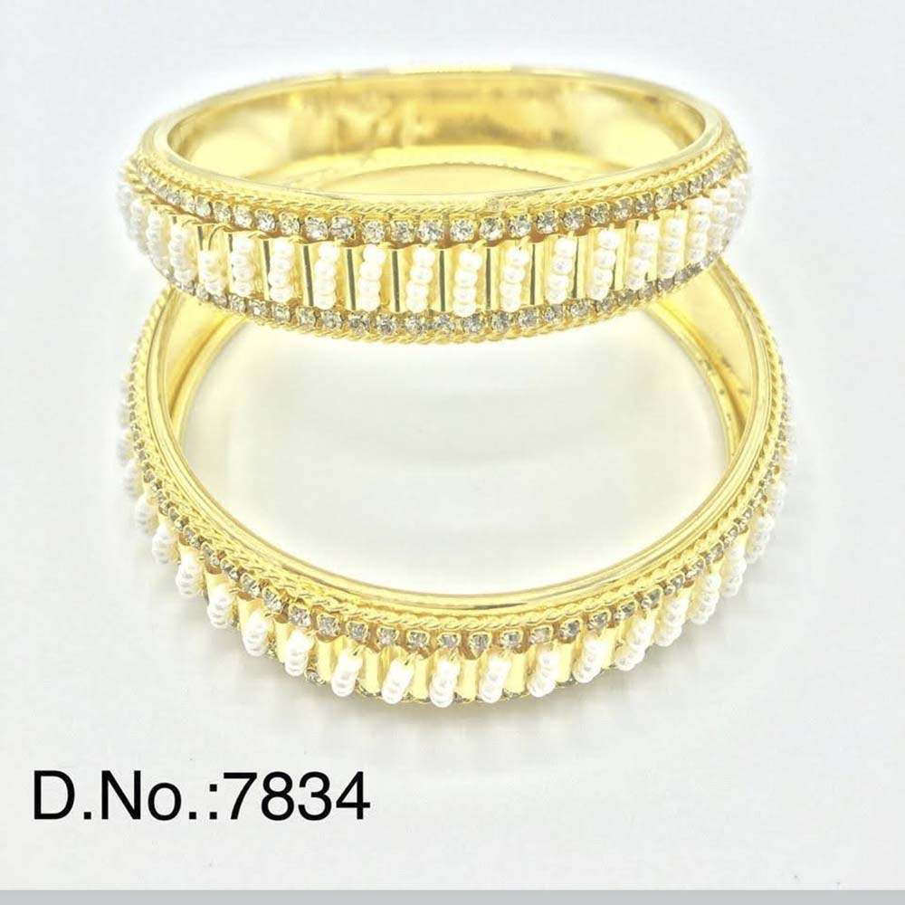 Pooja Bangles Austrian Stone & Pearl Gold Plated Bangles Set - PJBAN144