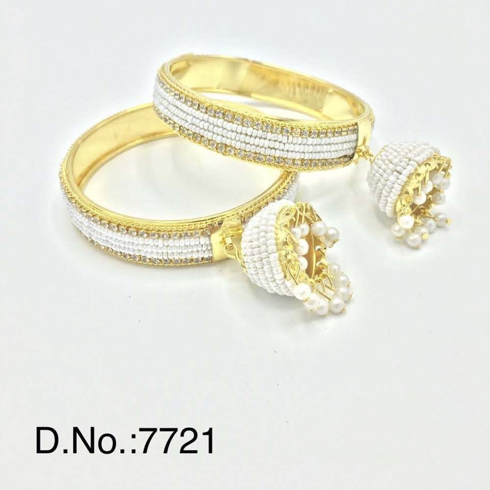 Pooja Bangles Austrian Stone & Pearl Gold Plated Bangles Set -PJBAN145