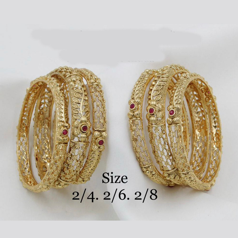 Pooja Bangles Gold Plated Pink Pota Stone Bangles Set
