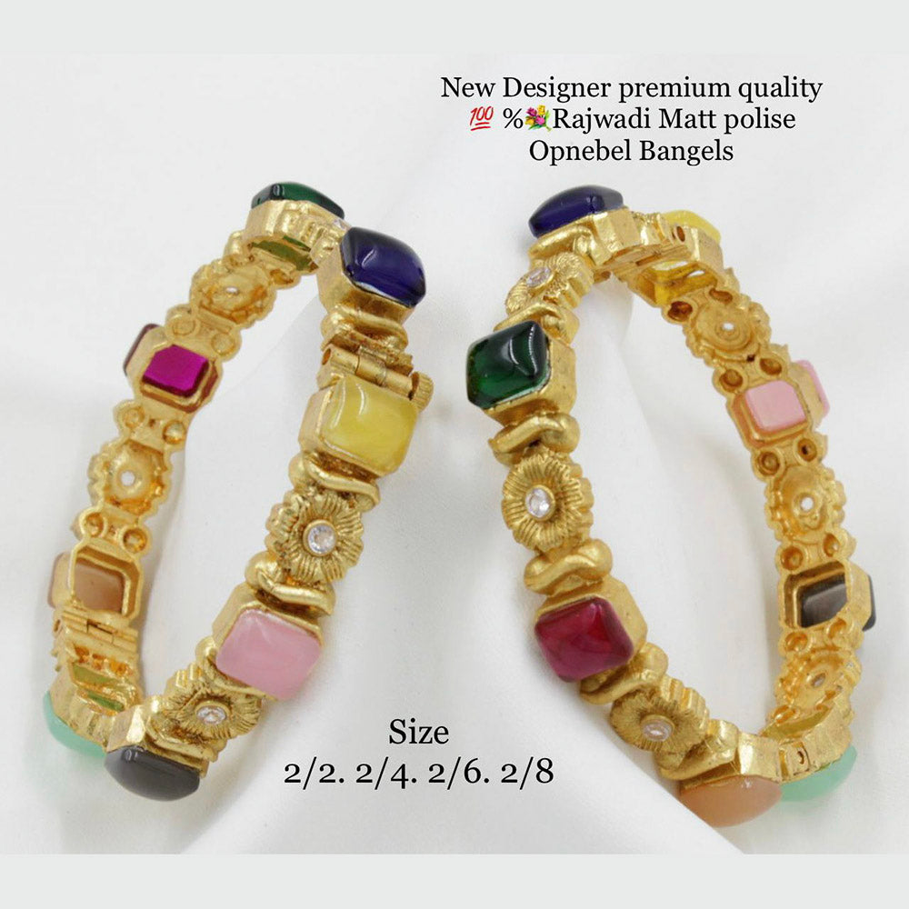 Pooja Bangles Gold Plated Crystal Stone Openable Bangles Set