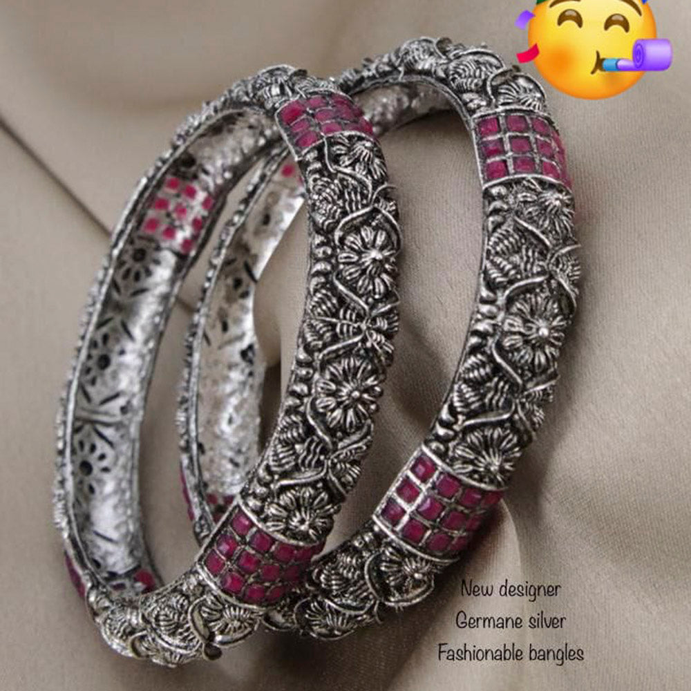 Pooja Bangles Silver Plated Pota Stone Bangles Set
