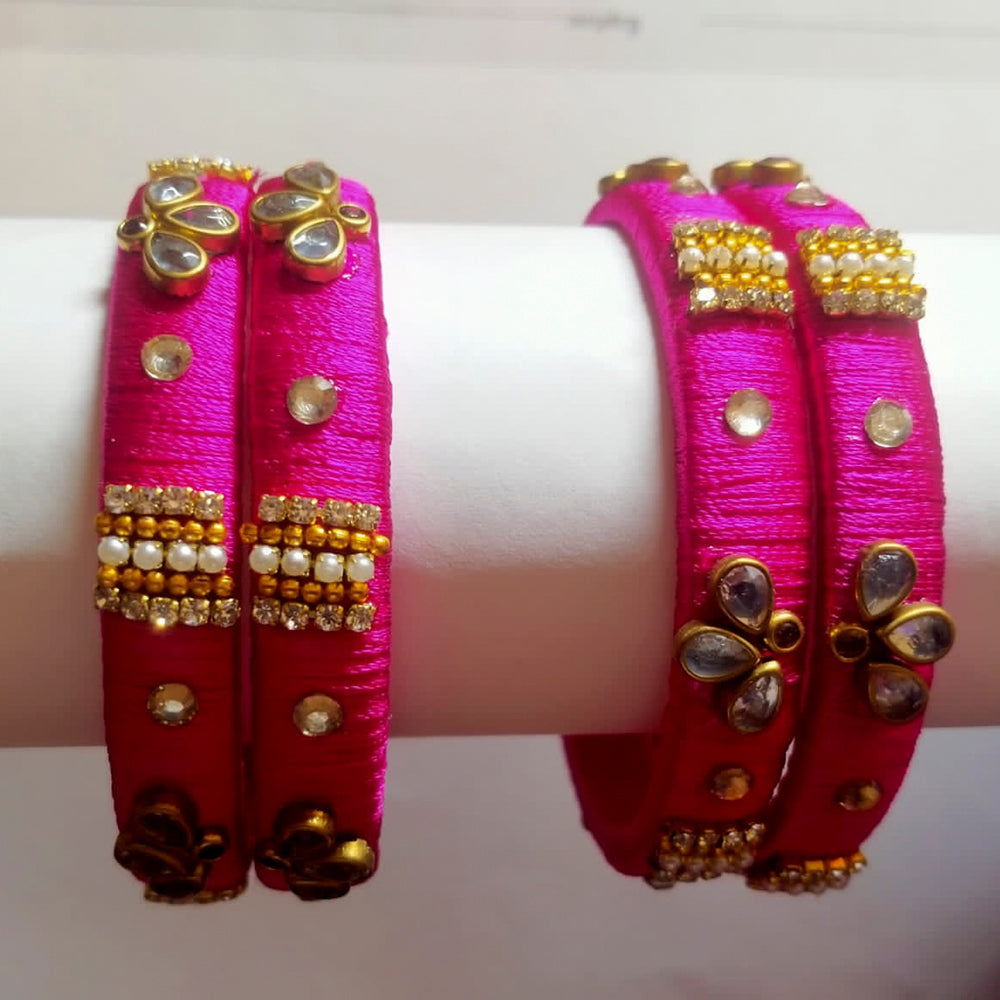 Pooja Bangles Gold Plated Austrian Stone & Thread Bangles