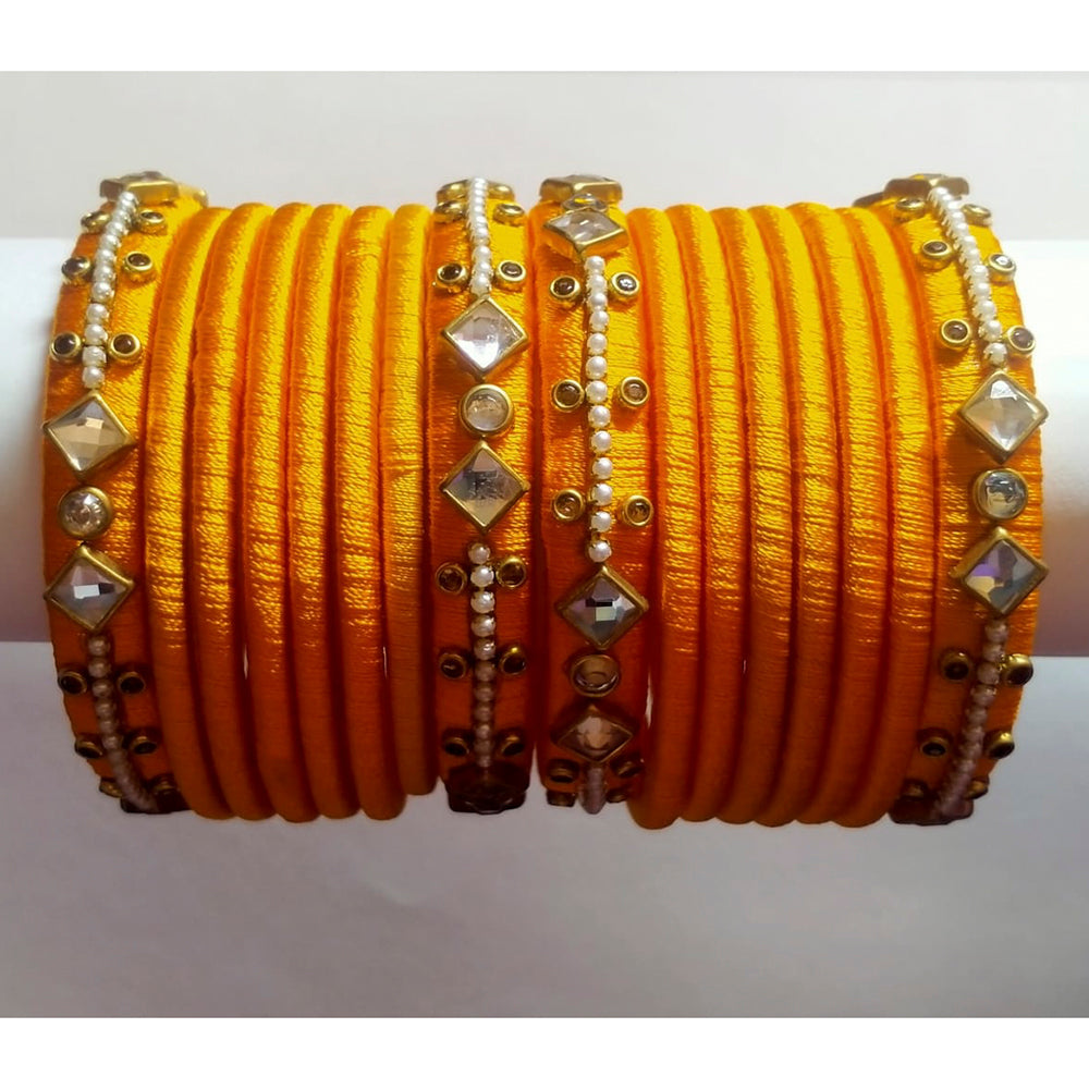 Pooja Bangles Gold Plated Crystal Stone & Thread Bangles