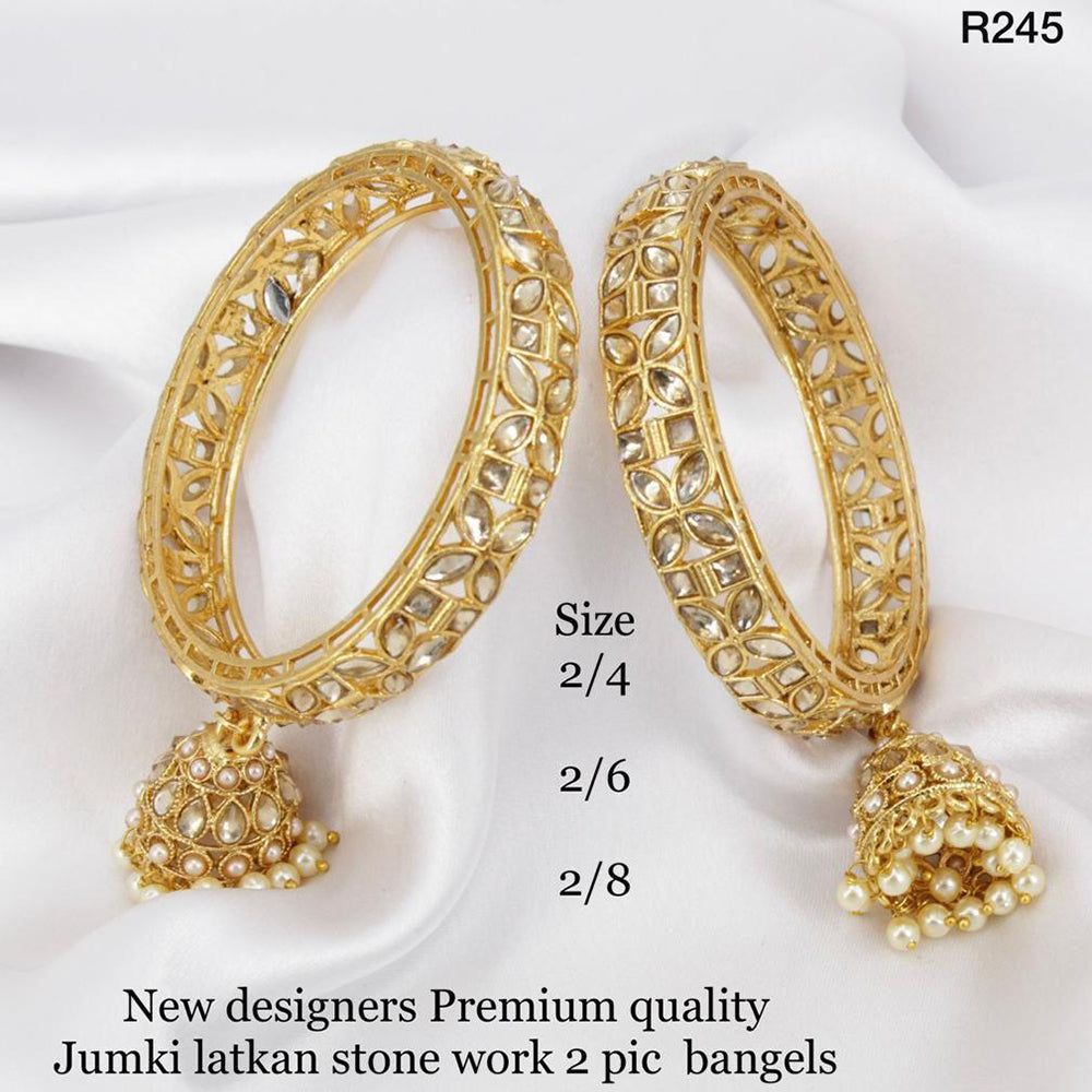 Pooja Bangles Gold Plated Kundan Stone Jhumki Latkan Bangles Set