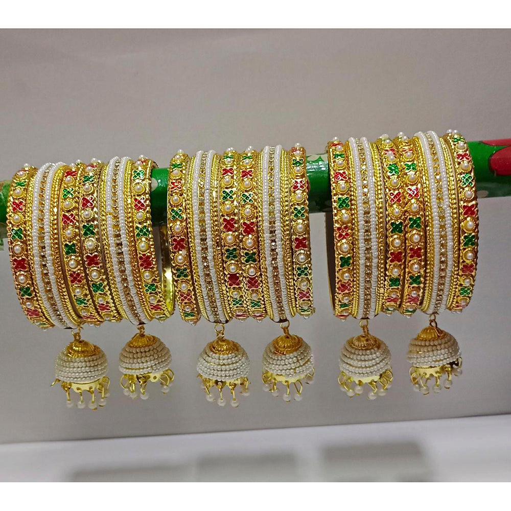 Pooja Bangles Gold Plated Meenakari & Pearl Bangles Set