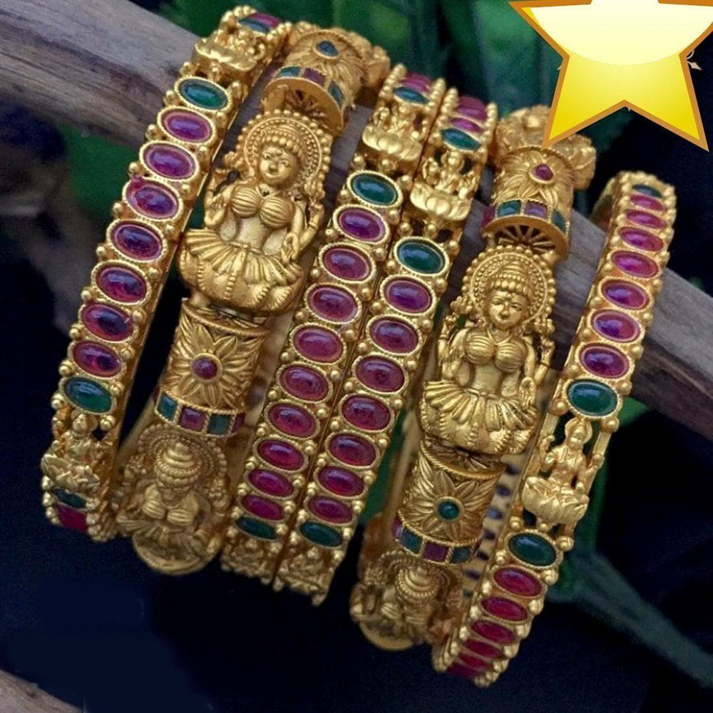 Pooja Bangles Pota Stone Gold Plated Temple Bangles Set