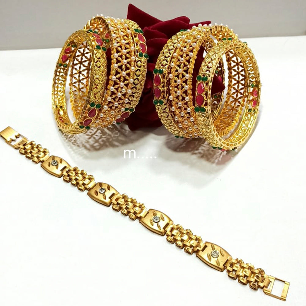 Pooja Bangles Gold Plated Ad Stone Jewellery Combo