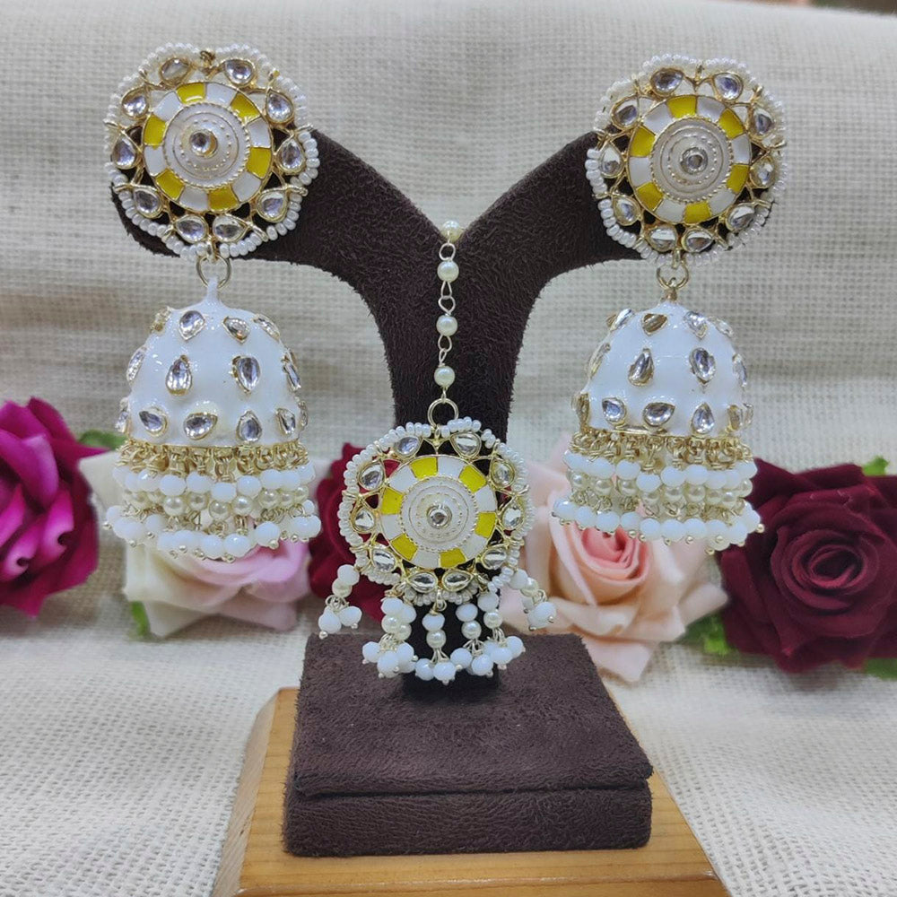 Pooja Bangles Kundan Stone & Meenakari Dangler Earrings With Maang Tikka