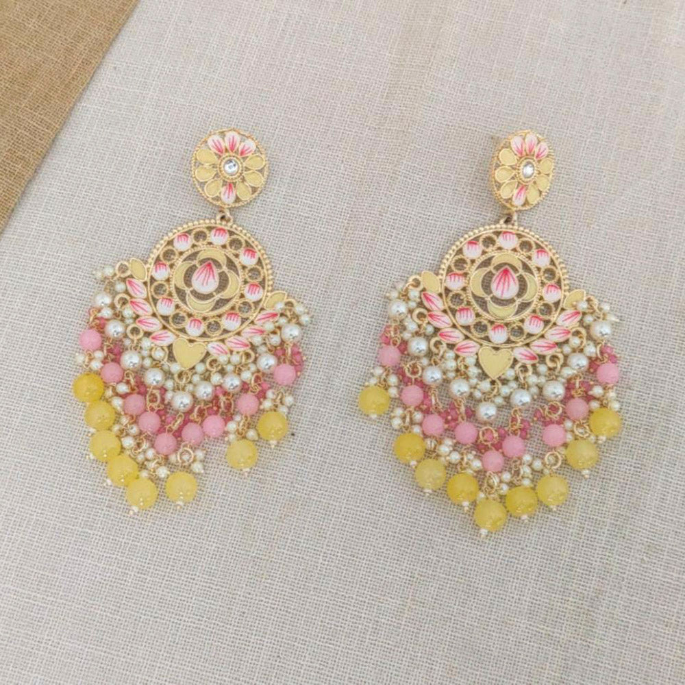 Pooja Bangles Gold Plated Beads & Meenakari Dangler Earrings