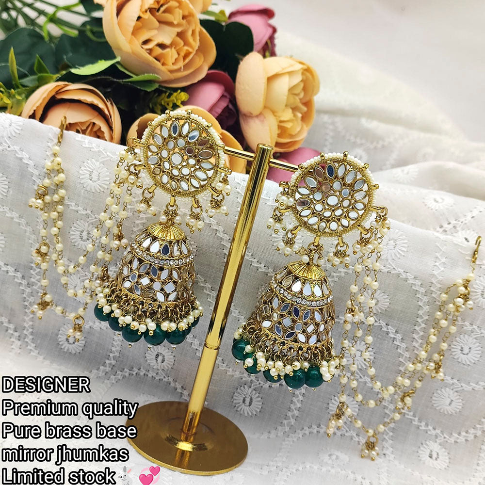 Pooja Bangles Mirror & Beads Jhumki Earrings With Kan Chain