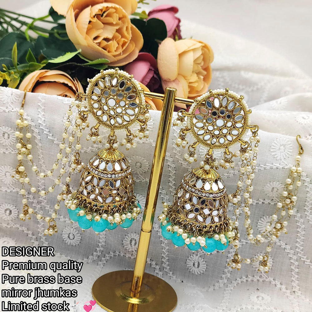 Pooja Bangles Mirror & Beads Jhumki Earrings With Kan Chain