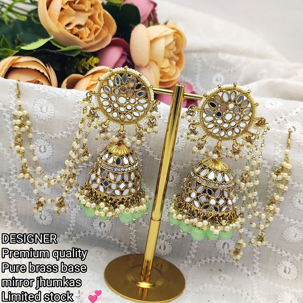 Pooja Bangles Mirror & Beads Jhumki Earrings With Kan Chain