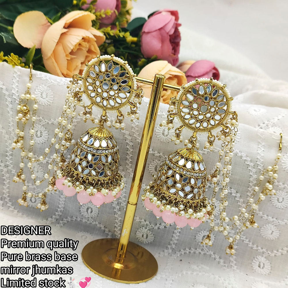 Pooja Bangles Mirror & Beads Jhumki Earrings With Kan Chain