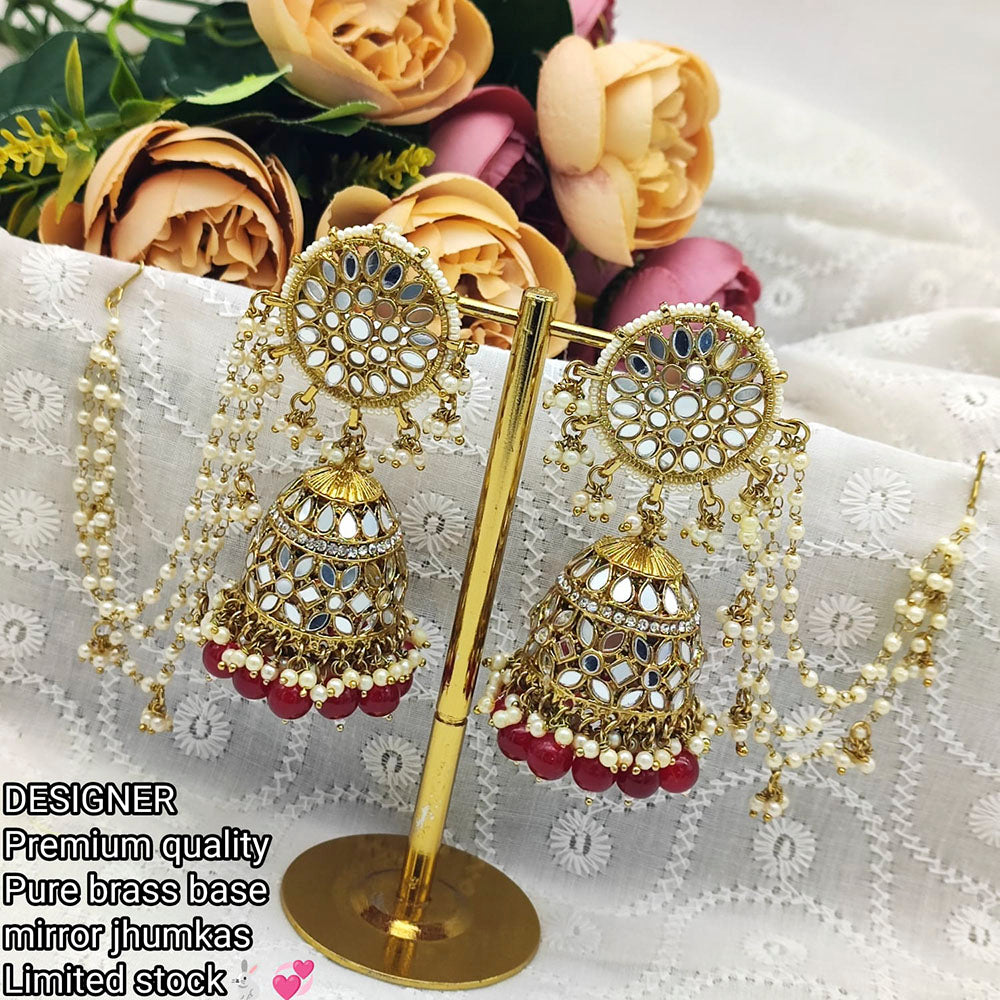 Pooja Bangles Mirror & Beads Jhumki Earrings With Kan Chain