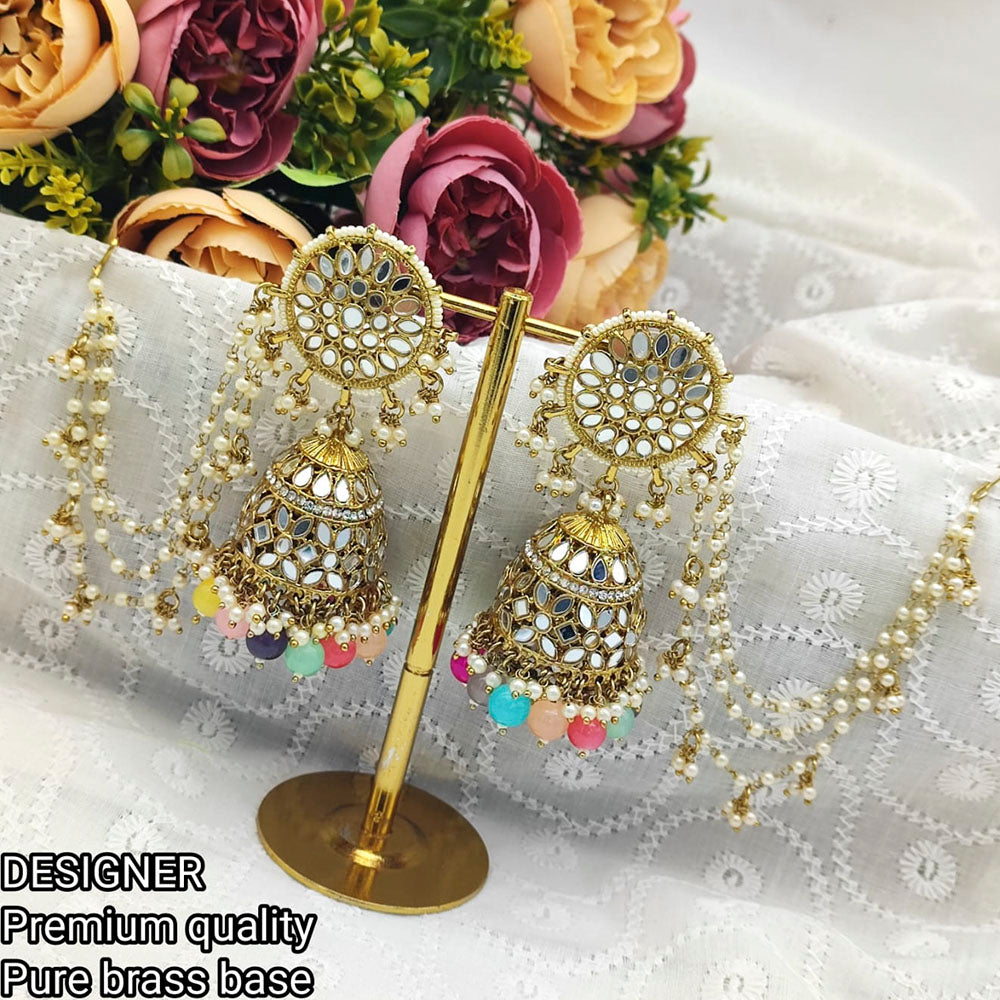 Pooja Bangles Mirror & Beads Jhumki Earrings With Kan Chain