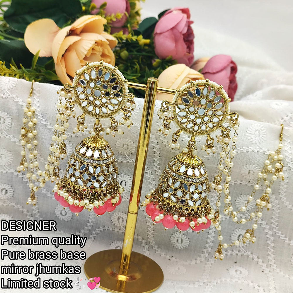 Pooja Bangles Mirror & Beads Jhumki Earrings With Kan Chain