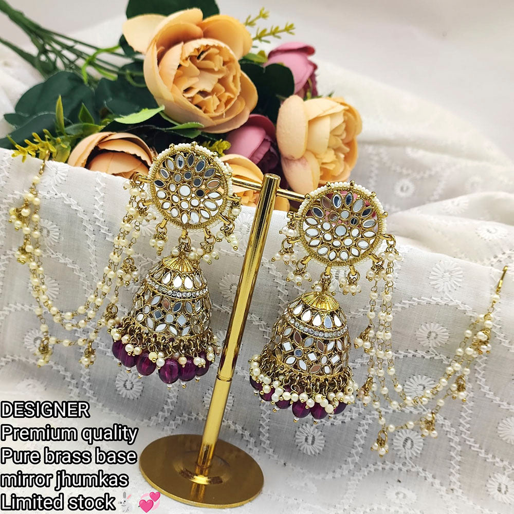 Pooja Bangles Mirror & Beads Jhumki Earrings With Kan Chain