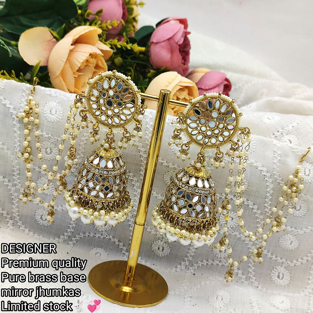 Pooja Bangles Mirror & Beads Jhumki Earrings With Kan Chain