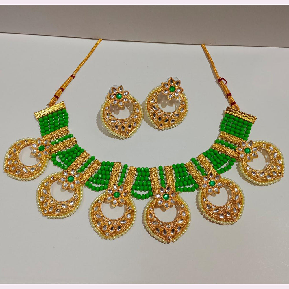 Pooja Bangles Gold Plated Kundan Stone & Beads Necklace Set