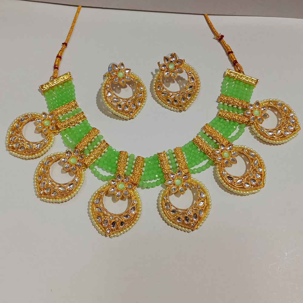 Pooja Bangles Gold Plated Kundan Stone & Beads Necklace Set