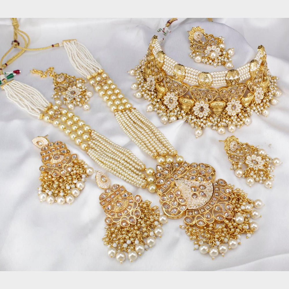 Pooja Bangles Gold Plated Kundan Stone & Beads Bridal Set
