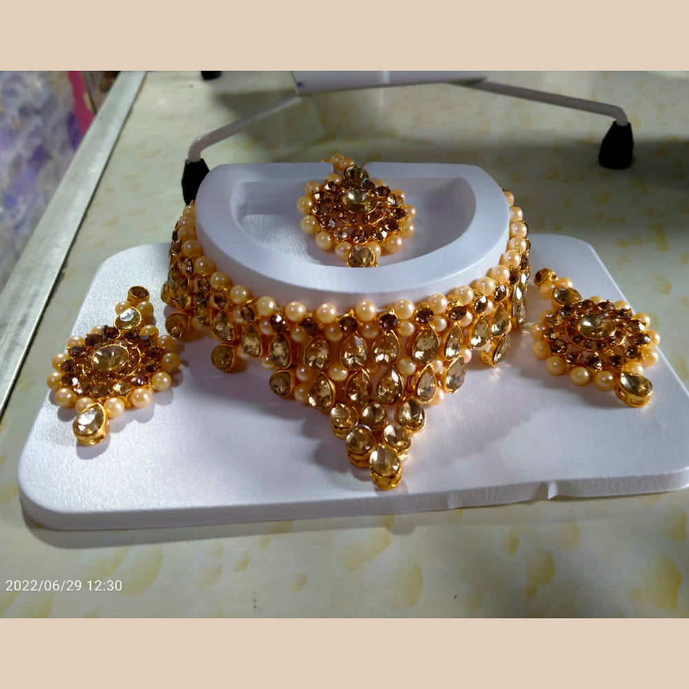 Pooja Bangles Gold Plated Crystal Stone Necklace Set