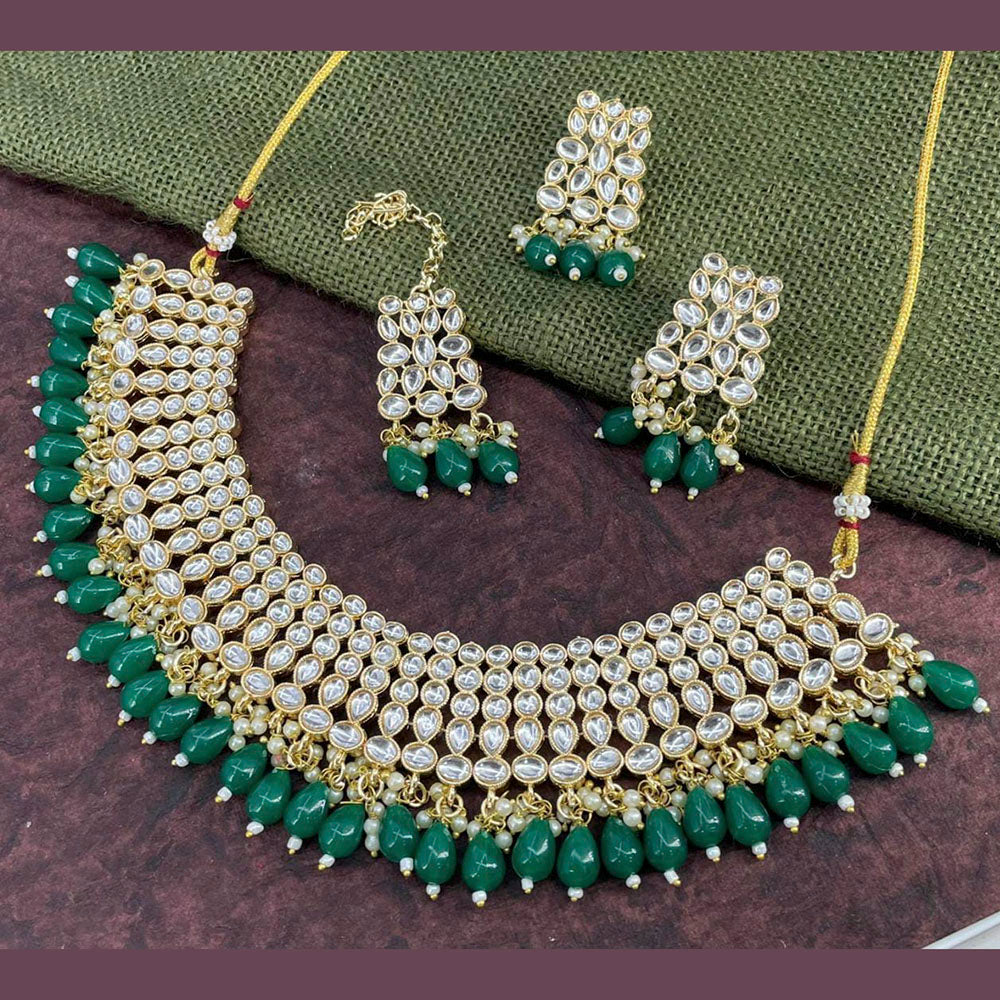 Pooja Bangles Gold Plated Kundan Stone & Beads Necklace Set