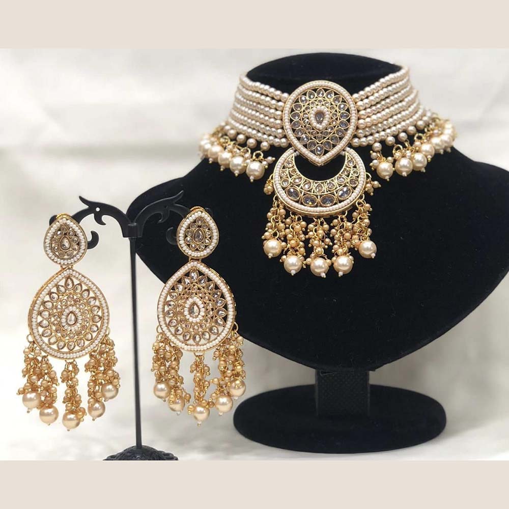 Pooja Bangles Gold Plated Kundan Stone & Beads Choker Necklace Set