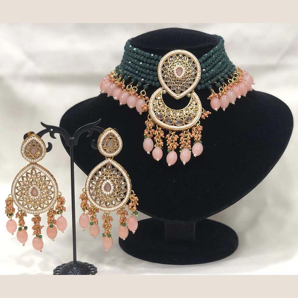 Pooja Bangles Gold Plated Kundan Stone & Beads Choker Necklace Set