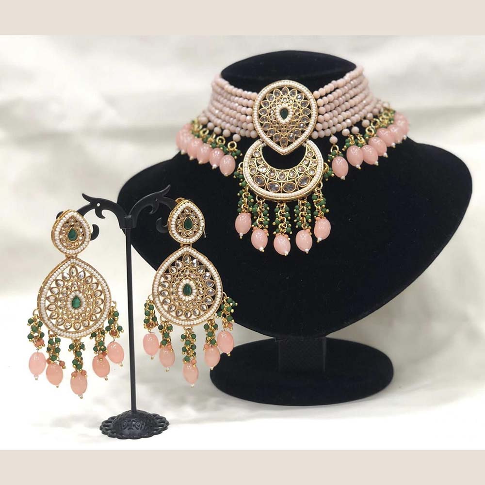 Pooja Bangles Gold Plated Kundan Stone & Beads Choker Necklace Set