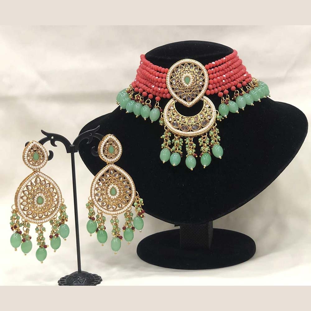 Pooja Bangles Gold Plated Kundan Stone & Beads Choker Necklace Set