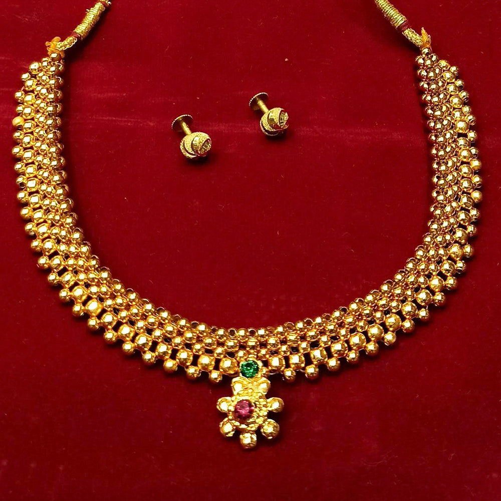 Pooja Bangles Gold Palted Pink Stone Maharashtrian Traditional Necklace Set