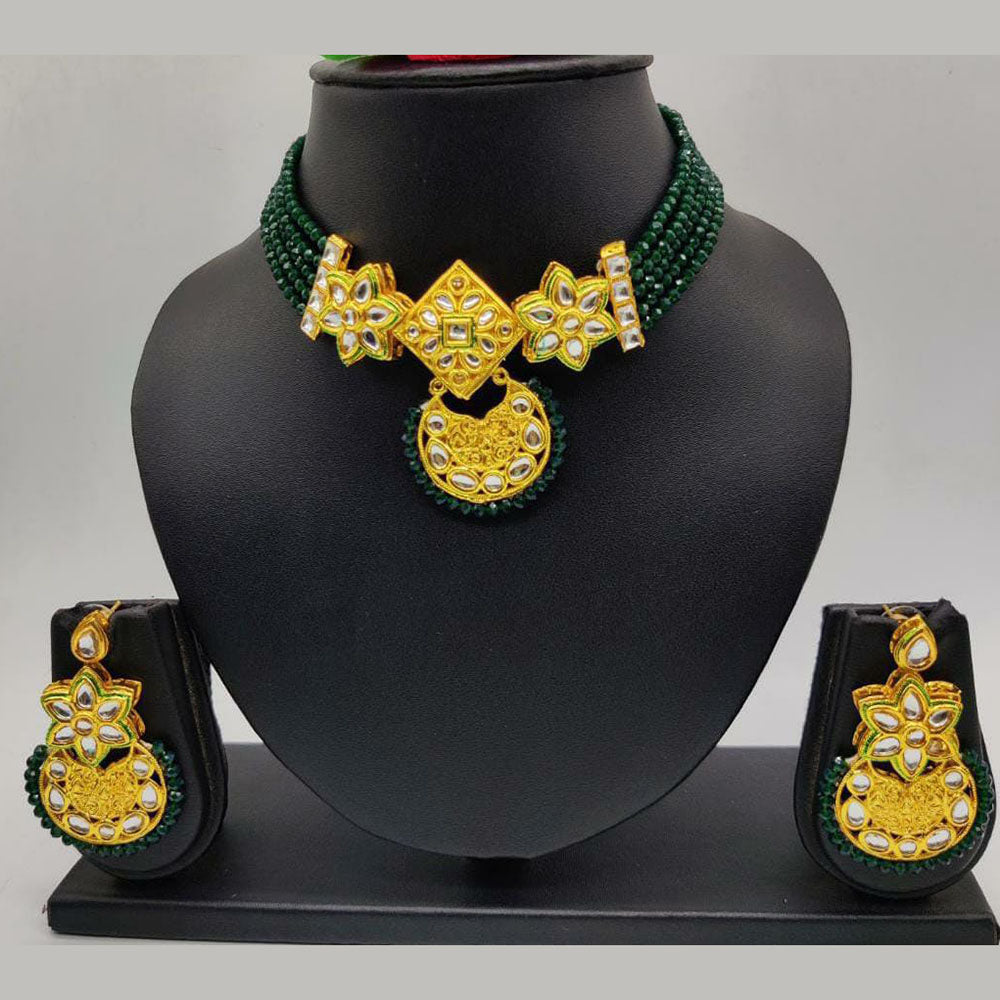 Pooja Bangles Gold Plated Kundan Stone & Beads Choker Necklace Set