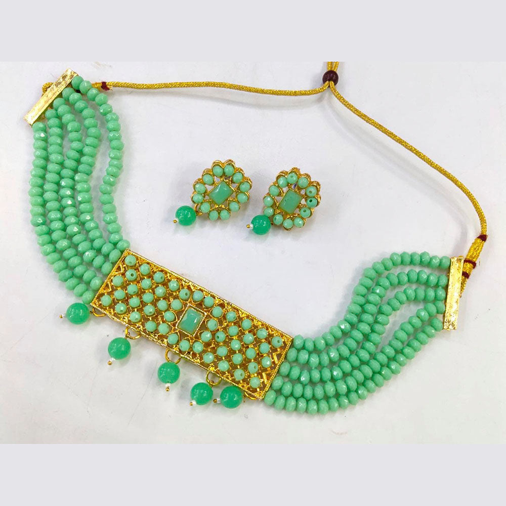 Pooja Bangles Gold Plated Pota Stone & Beads Choker Necklace Set
