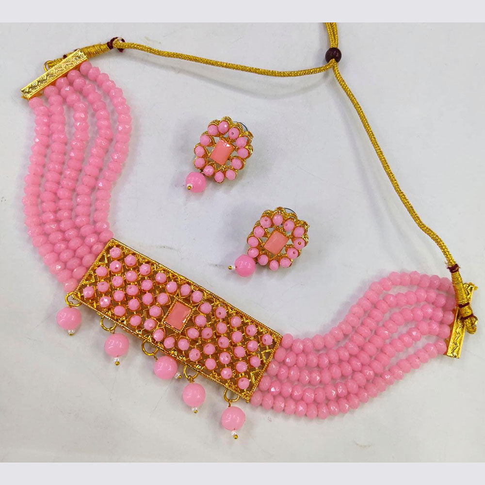 Pooja Bangles Gold Plated Pota Stone & Beads Choker Necklace Set
