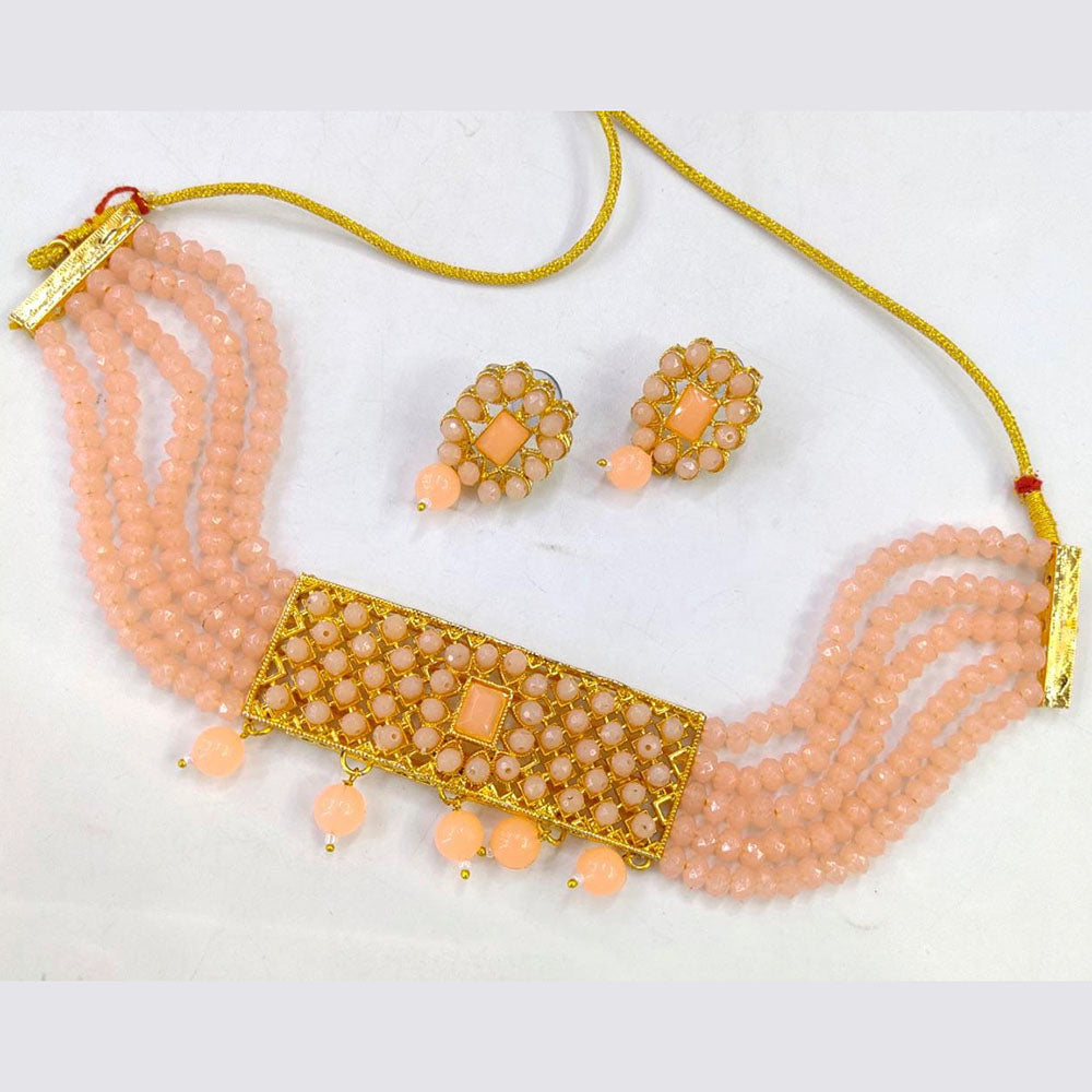 Pooja Bangles Gold Plated Pota Stone & Beads Choker Necklace Set