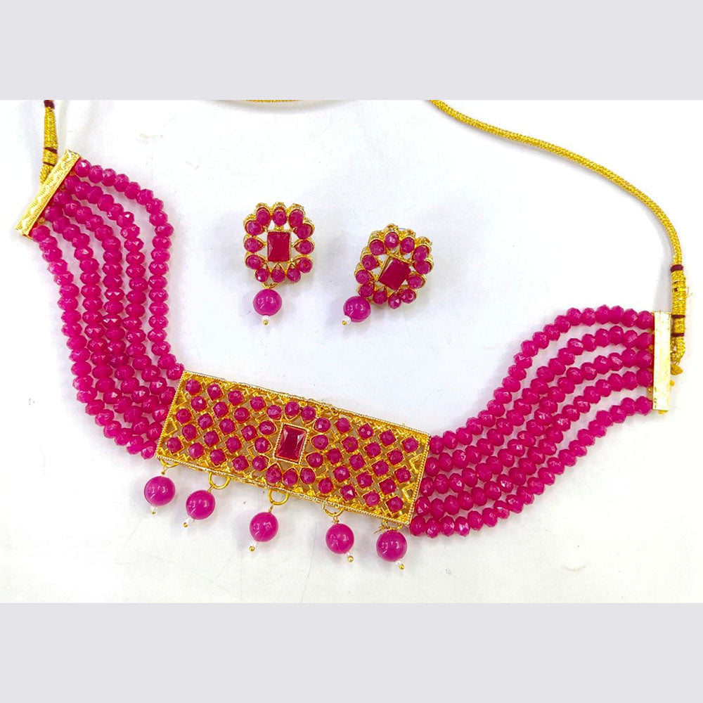 Pooja Bangles Gold Plated Pota Stone & Beads Choker Necklace Set