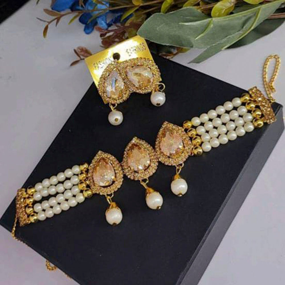 Pooja Bangles Gold Plated Austrian Stone & Pearl Necklace Set