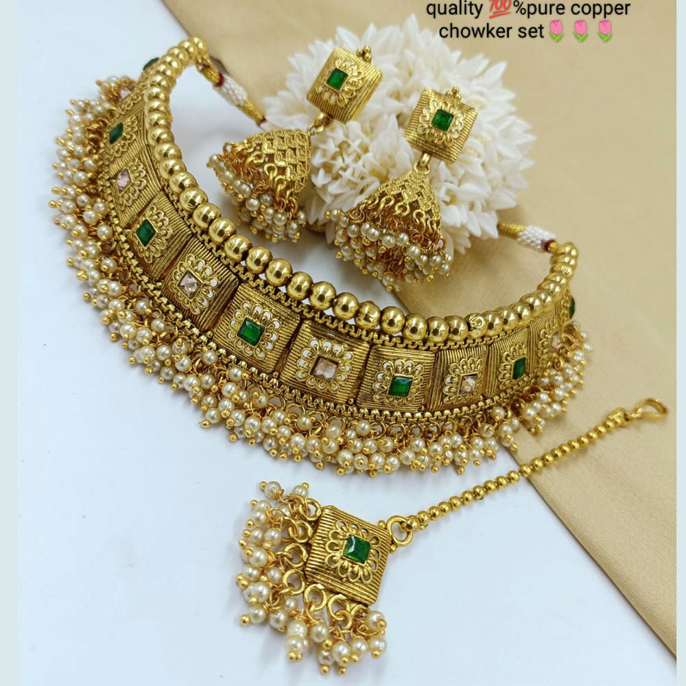 Pooja Bangles Gold Plated Kundan Stone & Pearl Choker Necklace Set