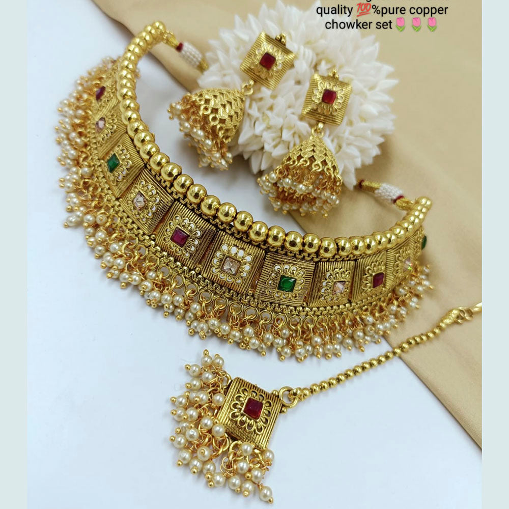 Pooja Bangles Gold Plated Kundan Stone & Pearl Choker Necklace Set